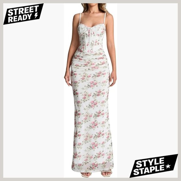 knee length dresses for ladies Giselle Corset Satin Maxi Dress Sage | Wedding Guest Dress | Corset Bodice main image 0